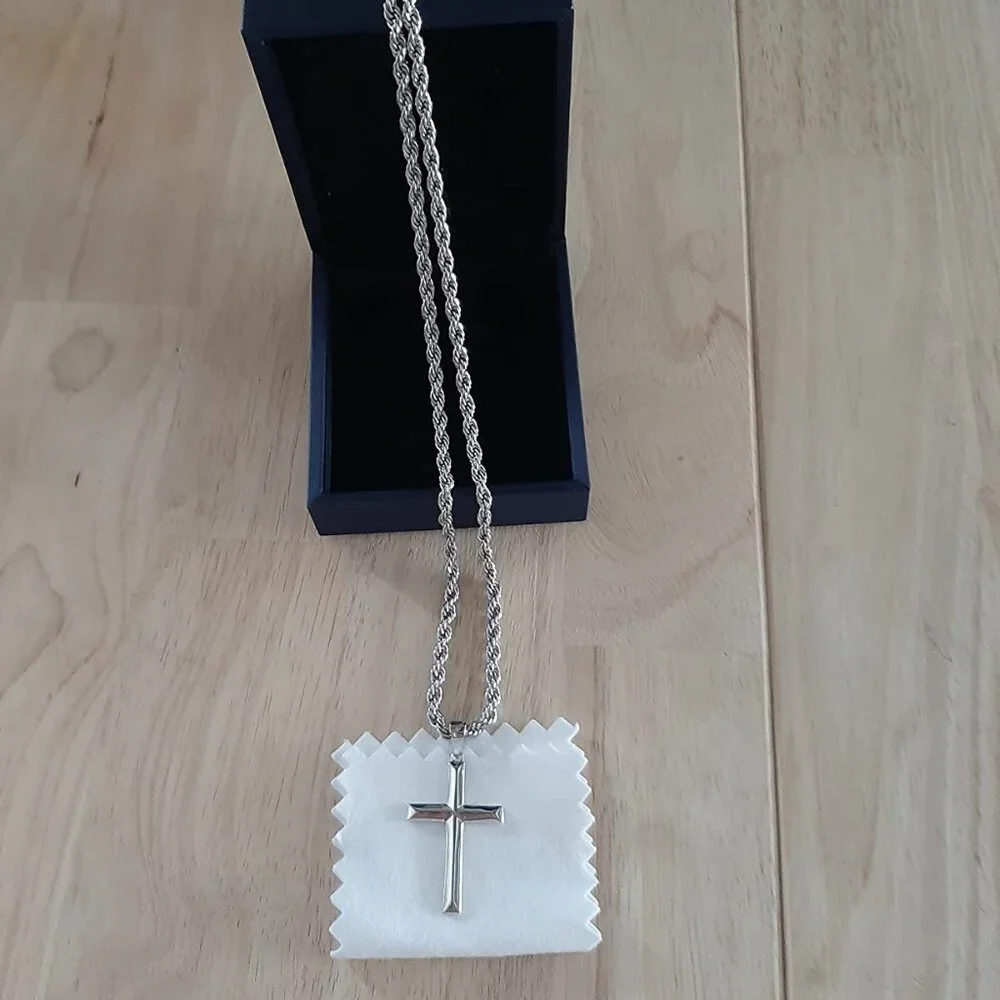 Neiman Marcus 18k White Gold on 925 Sterling Silver Cross Necklace